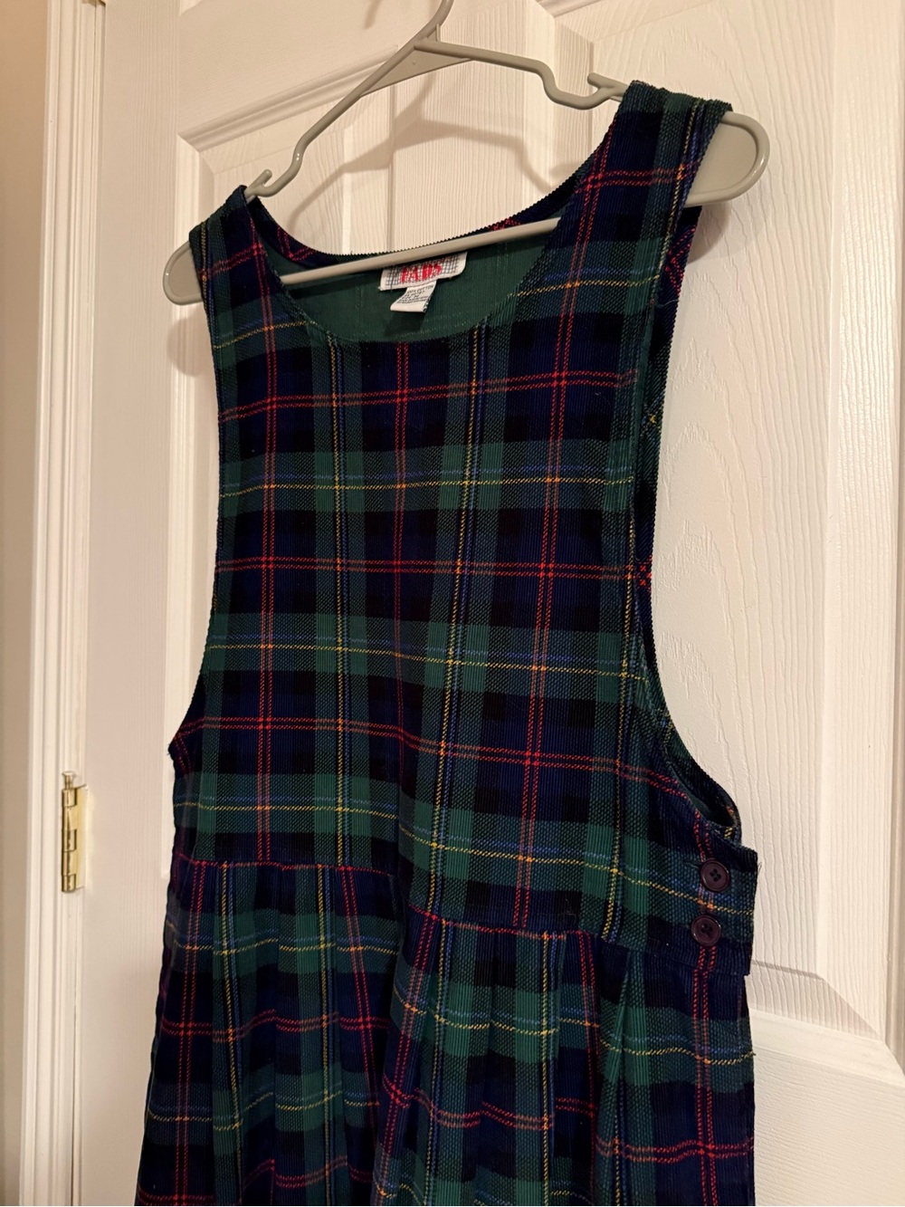 Vintage Green Tartan Pattern Corduroy Pinafore-Dress